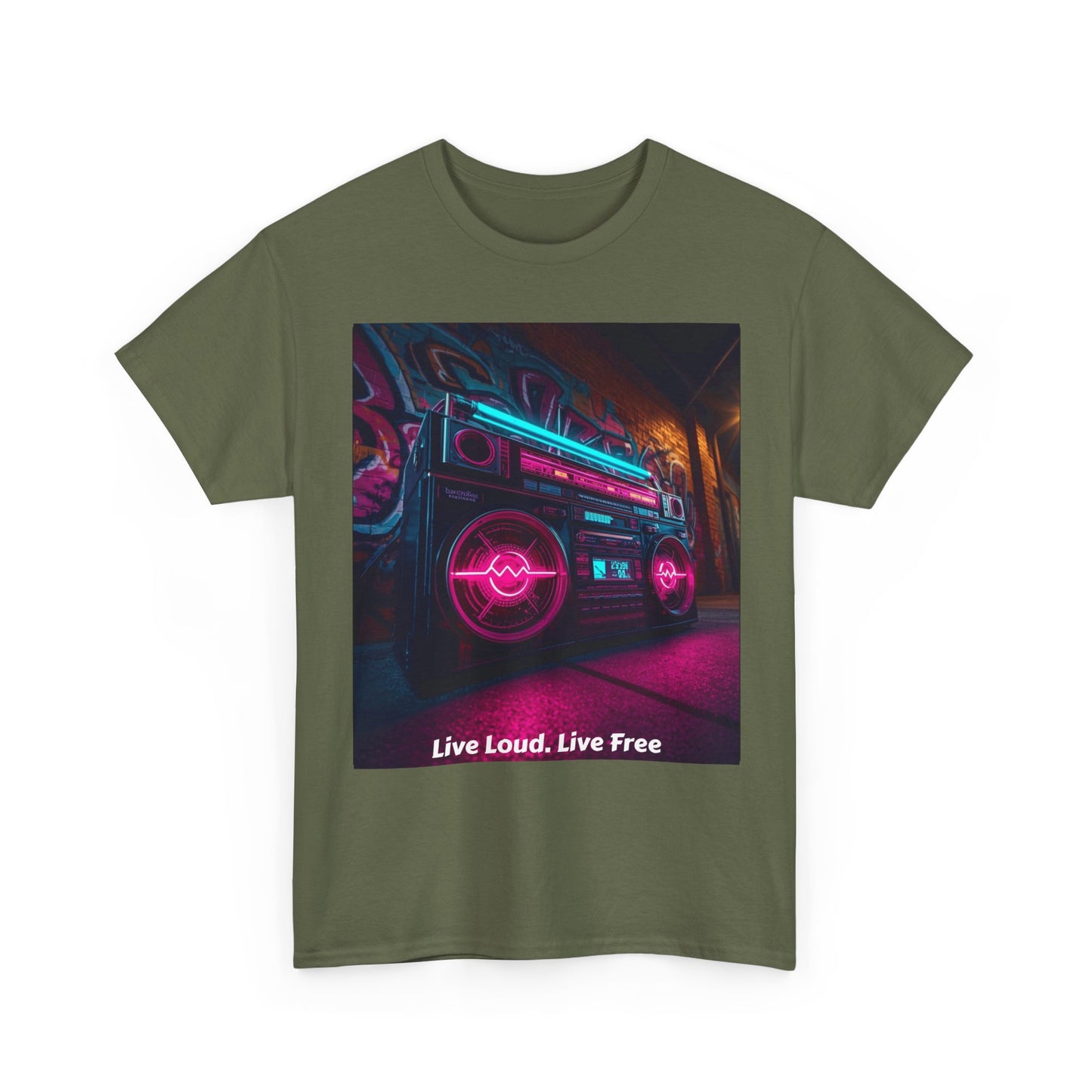 Vintage Neon Car Tee — "Live Loud. Live Free" Retro Streetwear Shirt