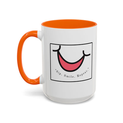 Smile Coffee Mug – "Sip. Smile. Repeat." Accent Ceramic Mug (11/15 oz)