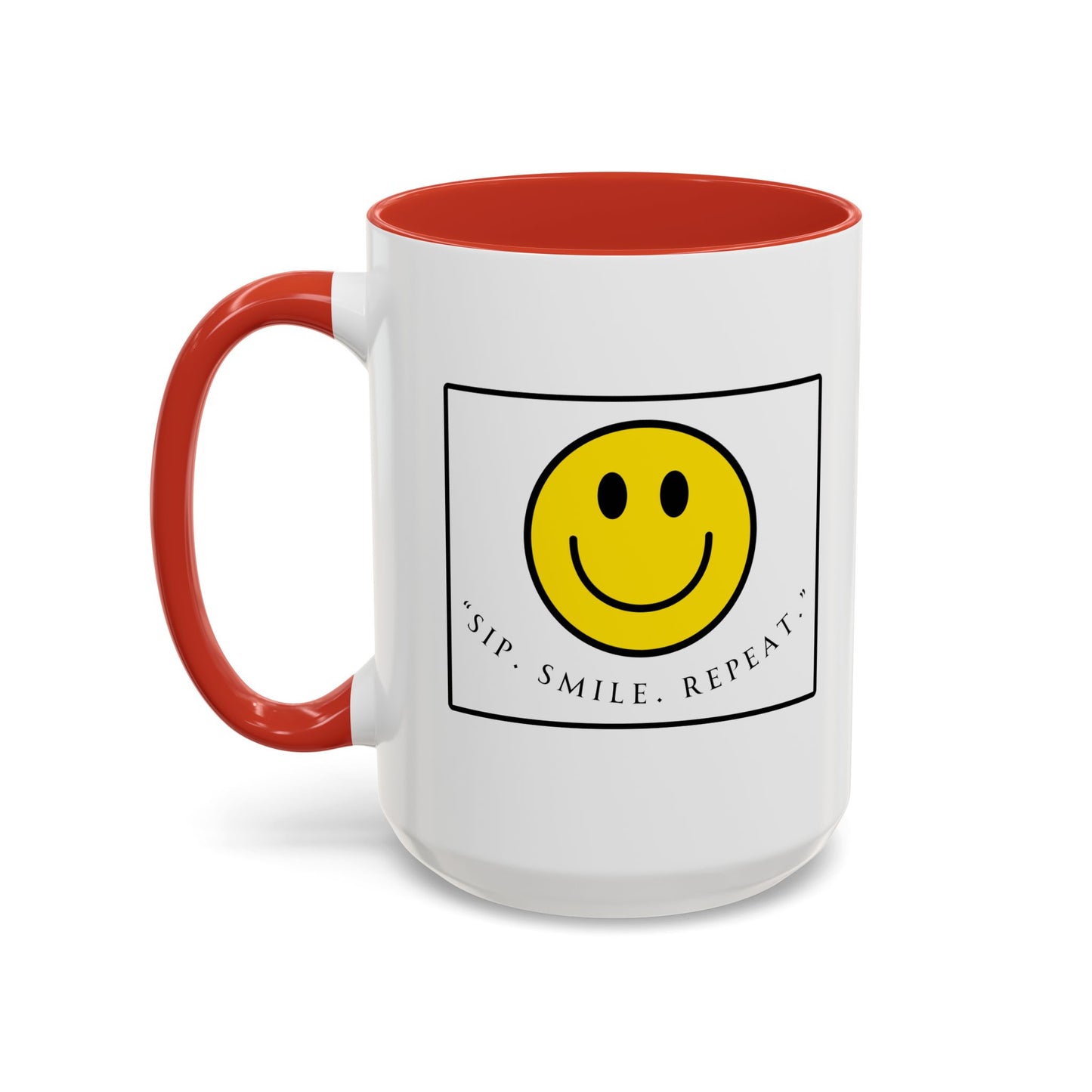 Sip Smile Repeat Coffee Mug — Smiley Face Accent Mug (11/15oz)