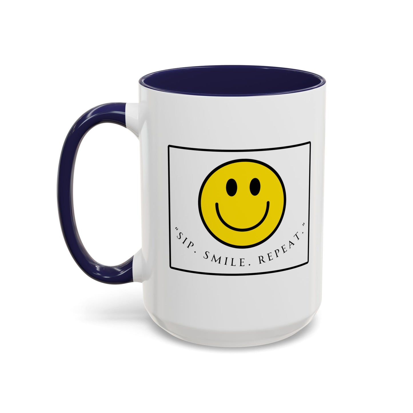 Sip Smile Repeat Coffee Mug — Smiley Face Accent Mug (11/15oz)