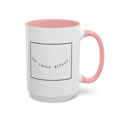 Sip, Smile, Repeat Coffee Mug — Accent Black-Handle 11/15oz