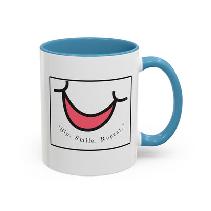 Smile Coffee Mug – "Sip. Smile. Repeat." Accent Ceramic Mug (11/15 oz)