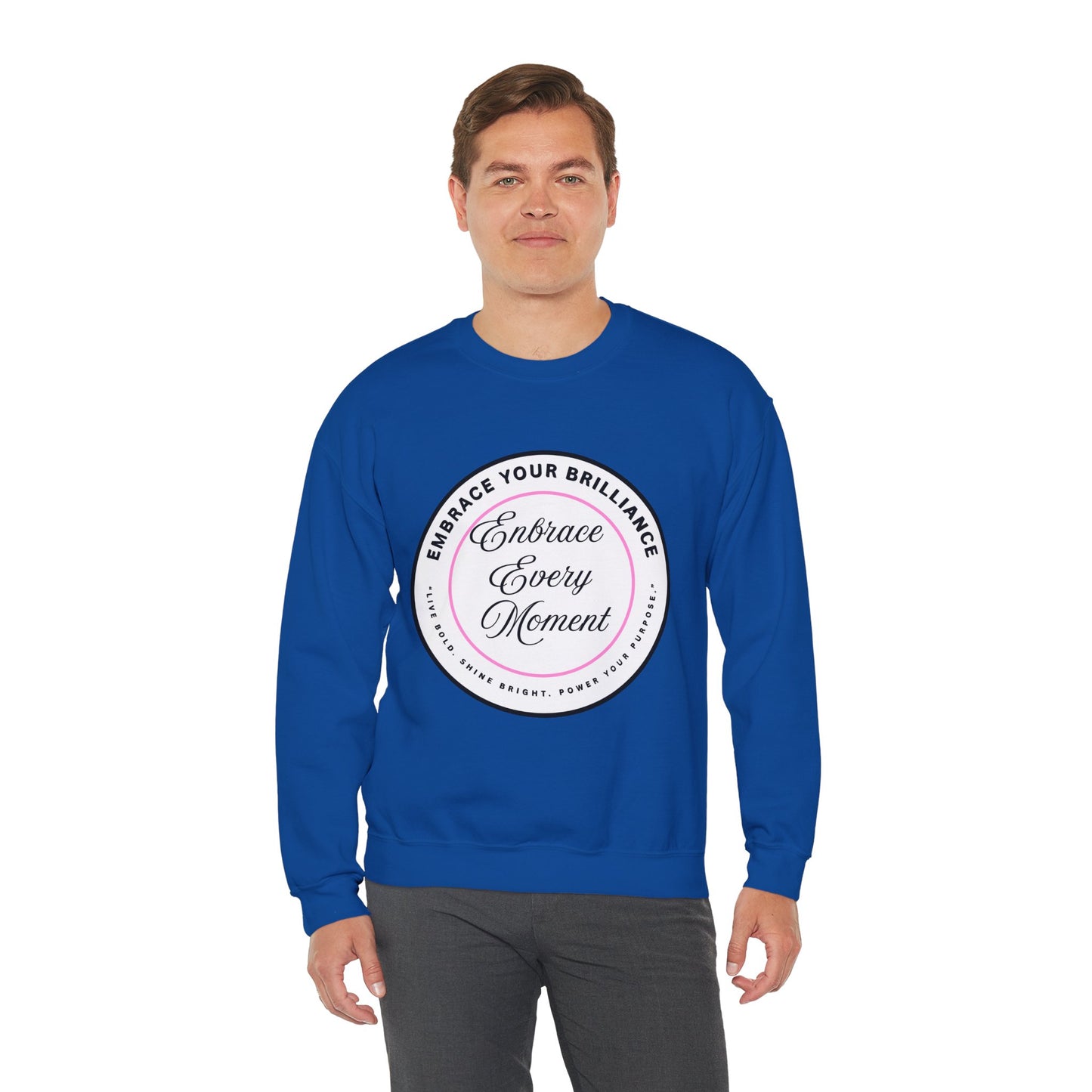 Crewneck Sweatshirt — "Embrace Every Moment" Inspirational Circle Design for Men's