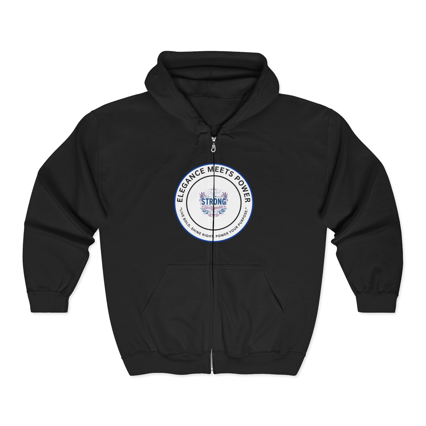 Strong Seal Zip Hoodie — "Elegance Meets Power" Emblem Full-Zip Sweatshirt