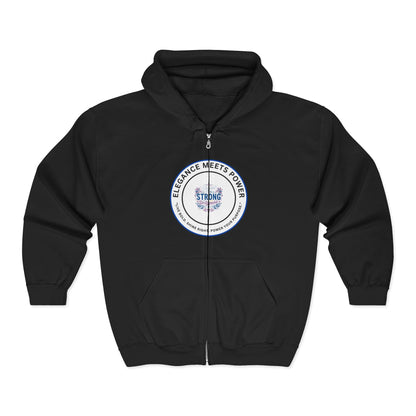 Strong Seal Zip Hoodie — "Elegance Meets Power" Emblem Full-Zip Sweatshirt