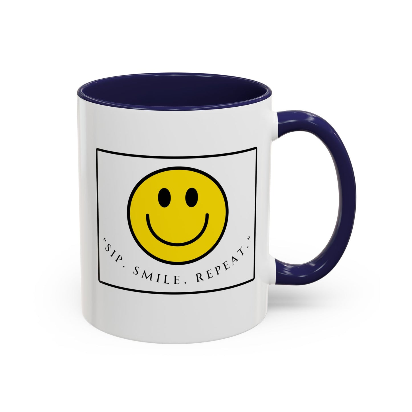 Sip Smile Repeat Coffee Mug — Smiley Face Accent Mug (11/15oz)