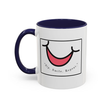 Smile Coffee Mug – "Sip. Smile. Repeat." Accent Ceramic Mug (11/15 oz)