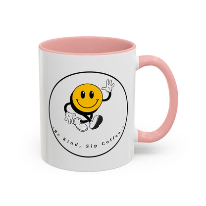 Smile Face Coffee Mug — “Be Kind, Sip Coffee” Accent Ceramic Mug (11/15oz)