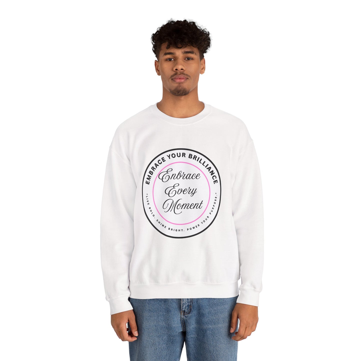Crewneck Sweatshirt — "Embrace Every Moment" Inspirational Circle Design for Men's