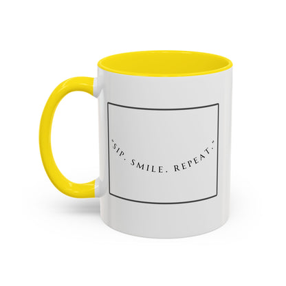 Sip, Smile, Repeat Coffee Mug — Accent Black-Handle 11/15oz