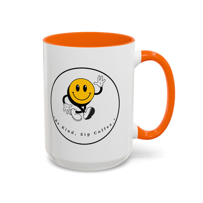 Smile Face Coffee Mug — “Be Kind, Sip Coffee” Accent Ceramic Mug (11/15oz)