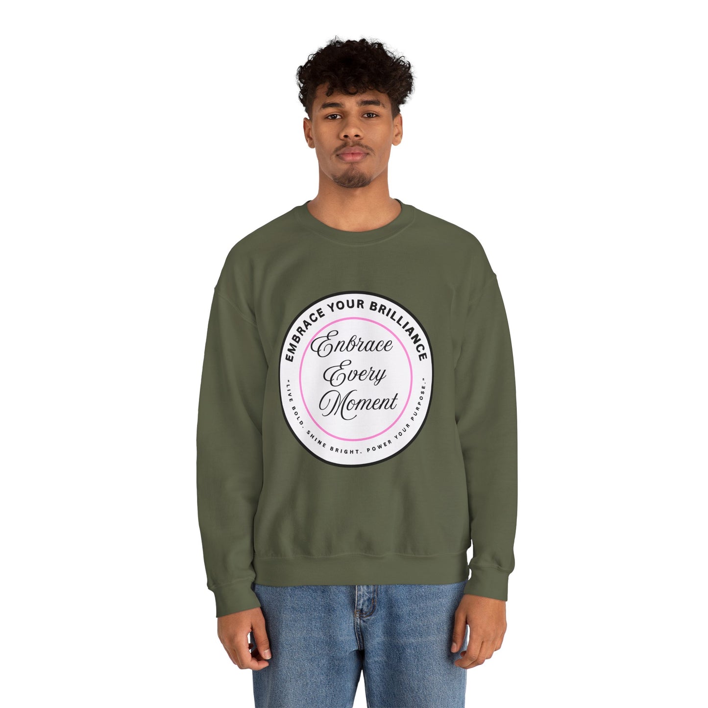Crewneck Sweatshirt — "Embrace Every Moment" Inspirational Circle Design for Men's