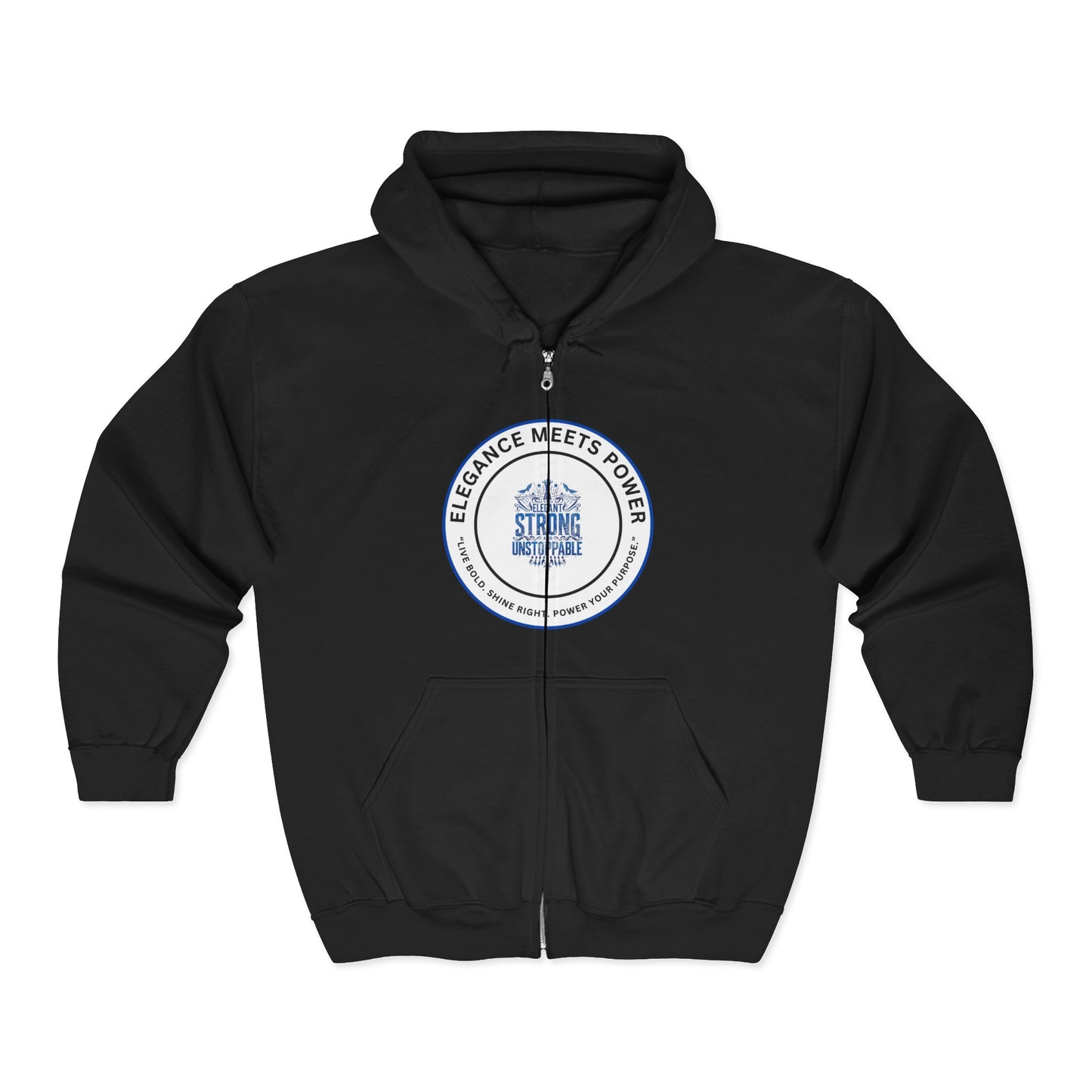 Elegance Meets Power Zip Hoodie – 'Strong Women' Circular Logo