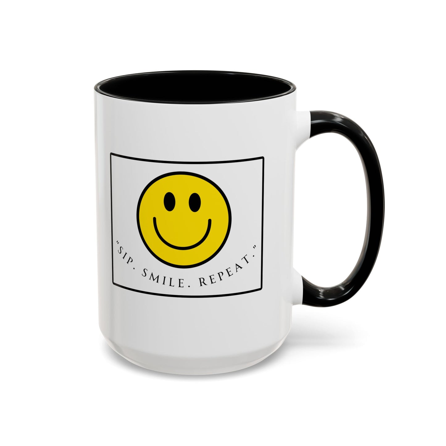 Sip Smile Repeat Coffee Mug — Smiley Face Accent Mug (11/15oz)