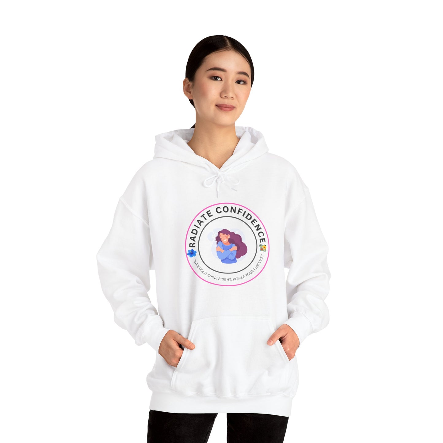 Radiate Confidence Hoodie — Feminine Self-Love Graphic Sweatshirt