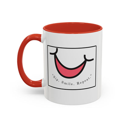 Smile Coffee Mug – "Sip. Smile. Repeat." Accent Ceramic Mug (11/15 oz)