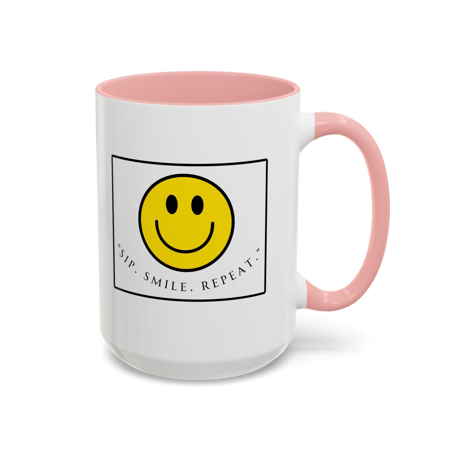 Sip Smile Repeat Coffee Mug — Smiley Face Accent Mug (11/15oz)