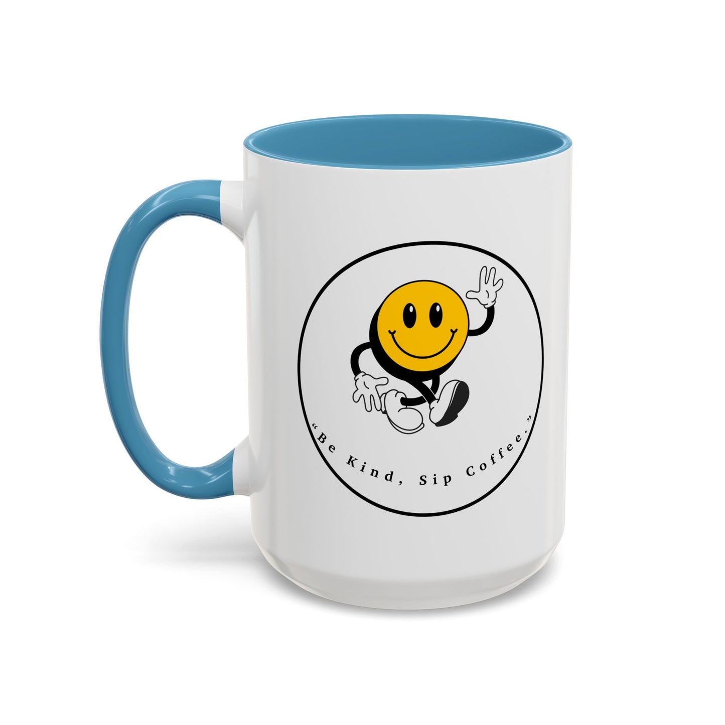 Smile Face Coffee Mug — “Be Kind, Sip Coffee” Accent Ceramic Mug (11/15oz)