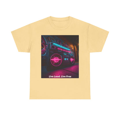 Vintage Neon Car Tee — "Live Loud. Live Free" Retro Streetwear Shirt