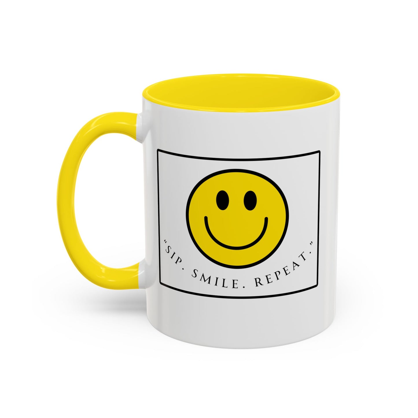 Sip Smile Repeat Coffee Mug — Smiley Face Accent Mug (11/15oz)