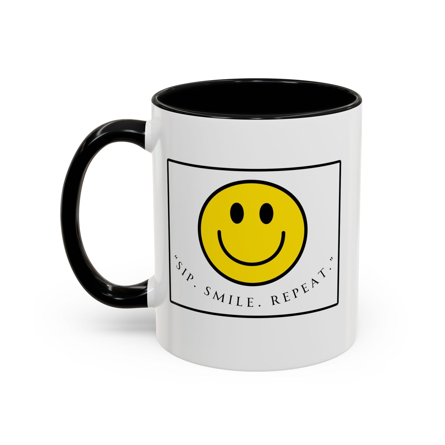 Sip Smile Repeat Coffee Mug — Smiley Face Accent Mug (11/15oz)