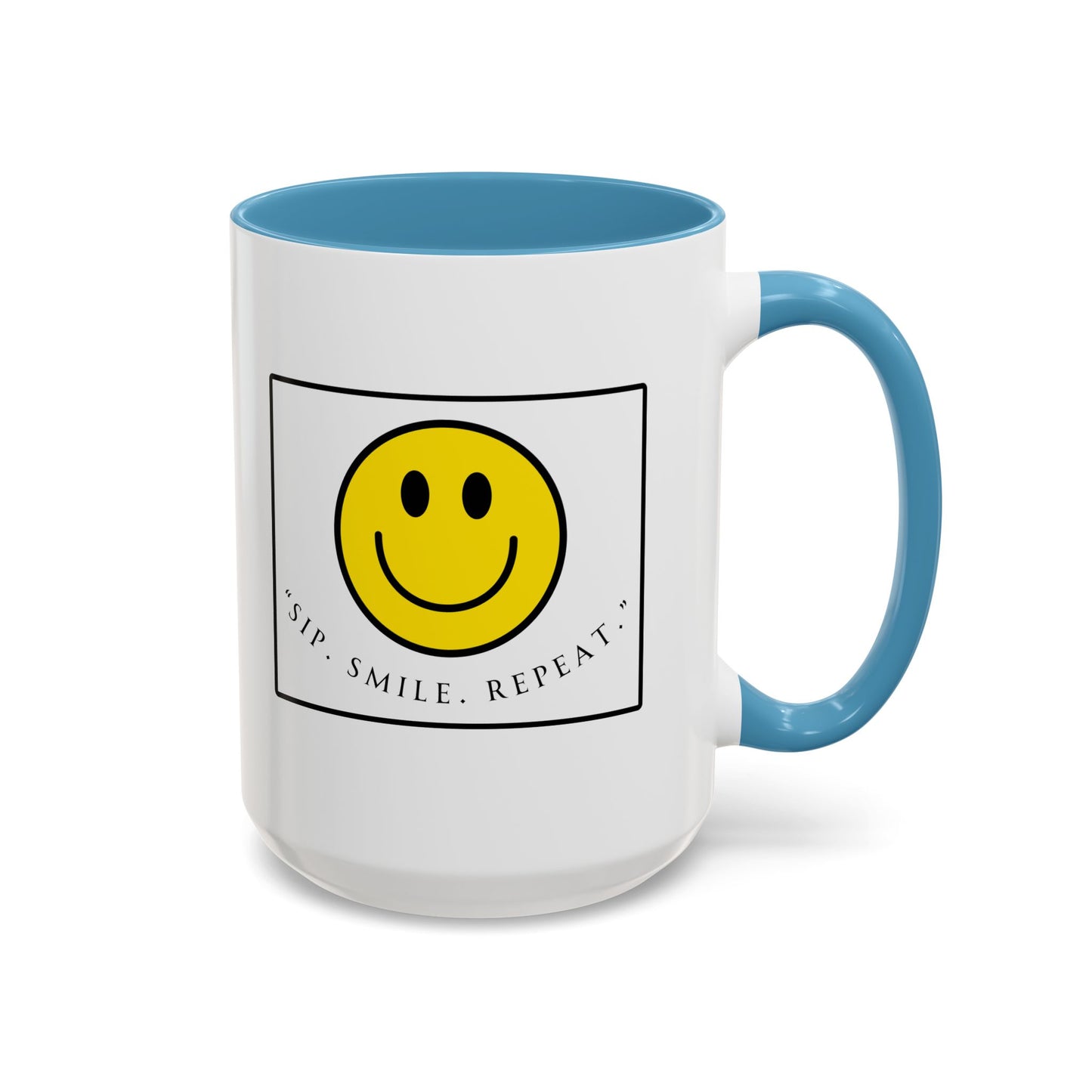 Sip Smile Repeat Coffee Mug — Smiley Face Accent Mug (11/15oz)