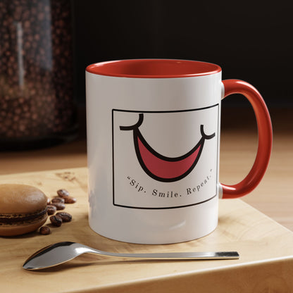 Smile Coffee Mug – "Sip. Smile. Repeat." Accent Ceramic Mug (11/15 oz)