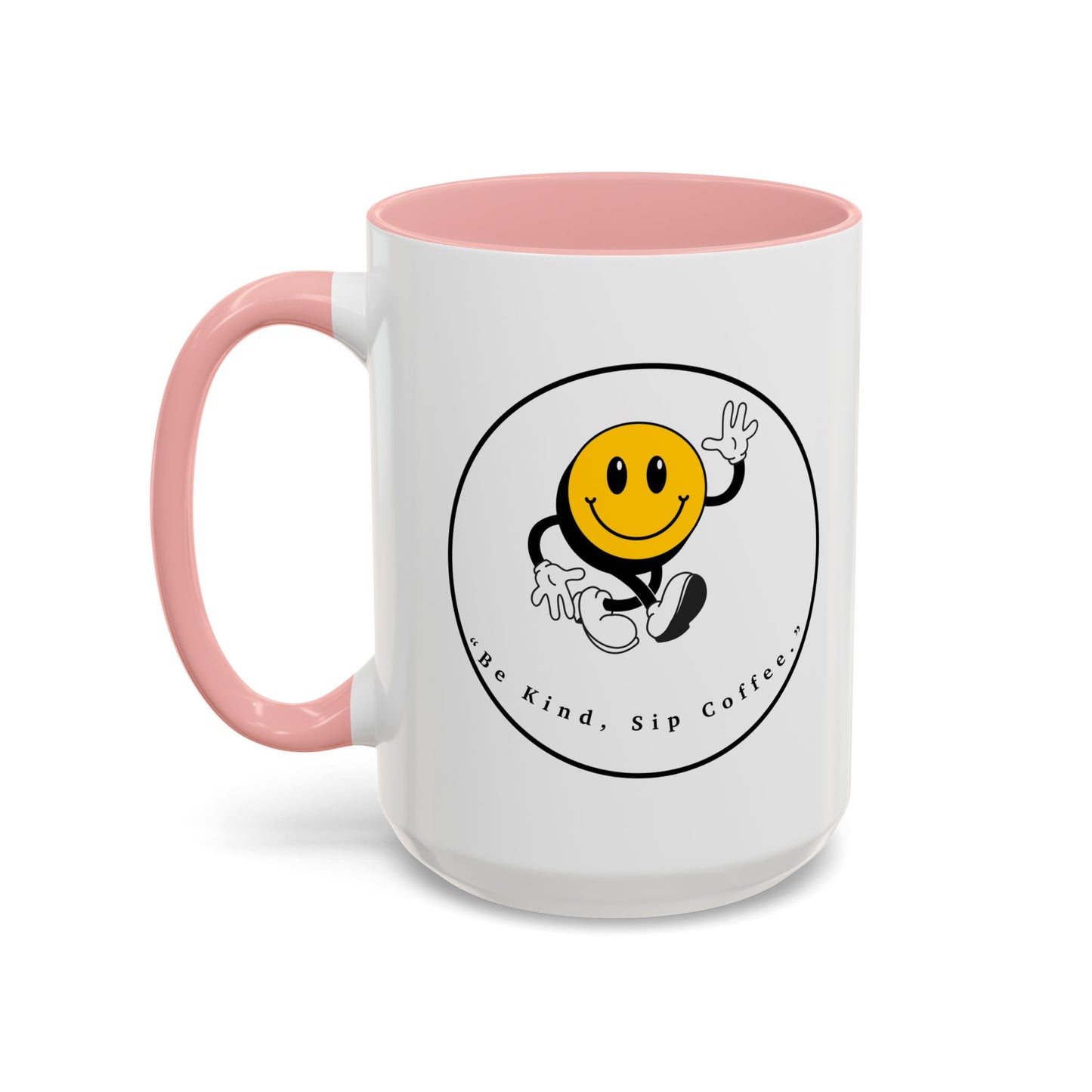 Smile Face Coffee Mug — “Be Kind, Sip Coffee” Accent Ceramic Mug (11/15oz)