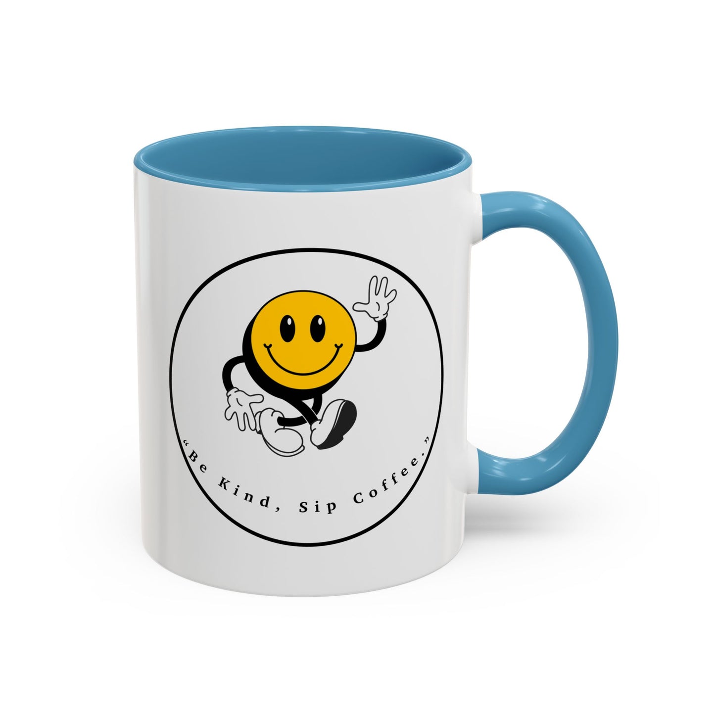 Smile Face Coffee Mug — “Be Kind, Sip Coffee” Accent Ceramic Mug (11/15oz)