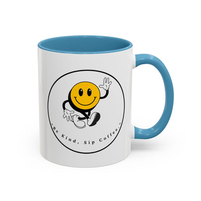Smile Face Coffee Mug — “Be Kind, Sip Coffee” Accent Ceramic Mug (11/15oz)