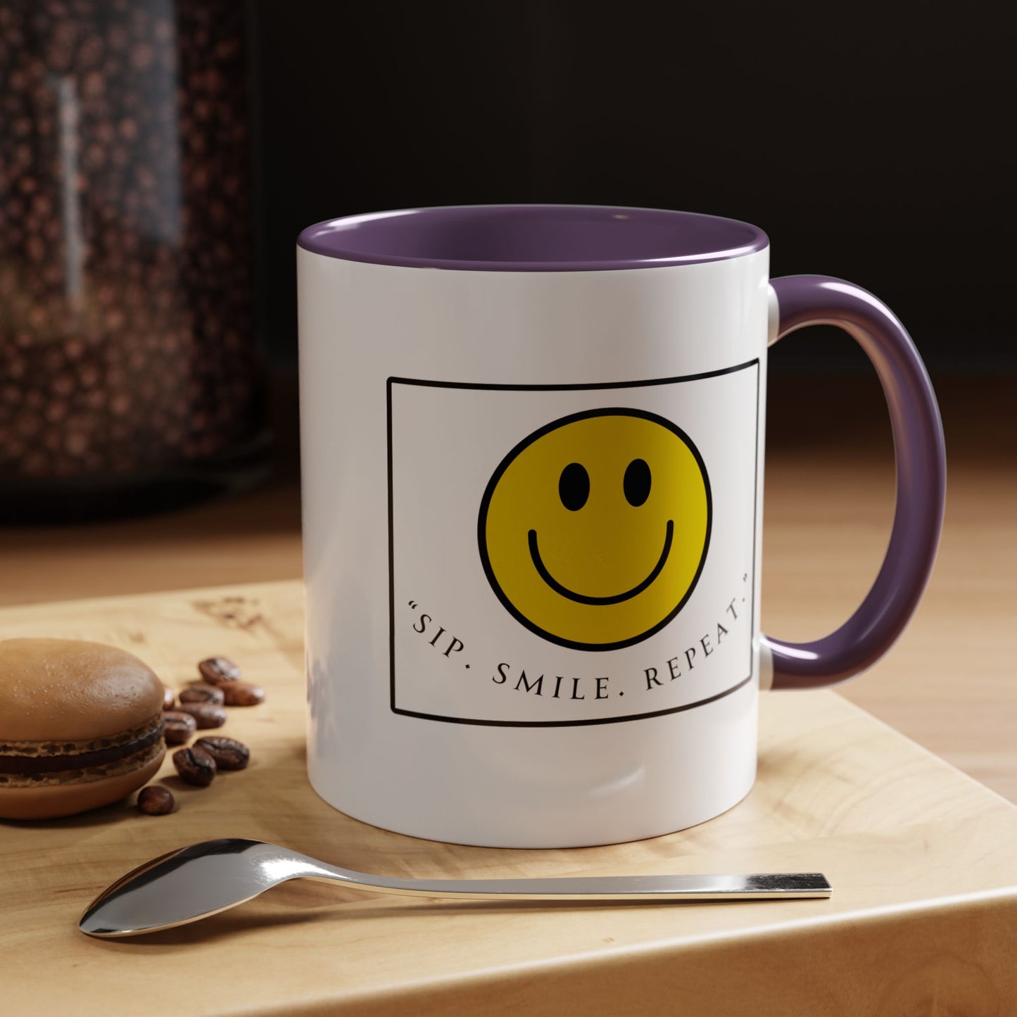 Sip Smile Repeat Coffee Mug — Smiley Face Accent Mug (11/15oz)