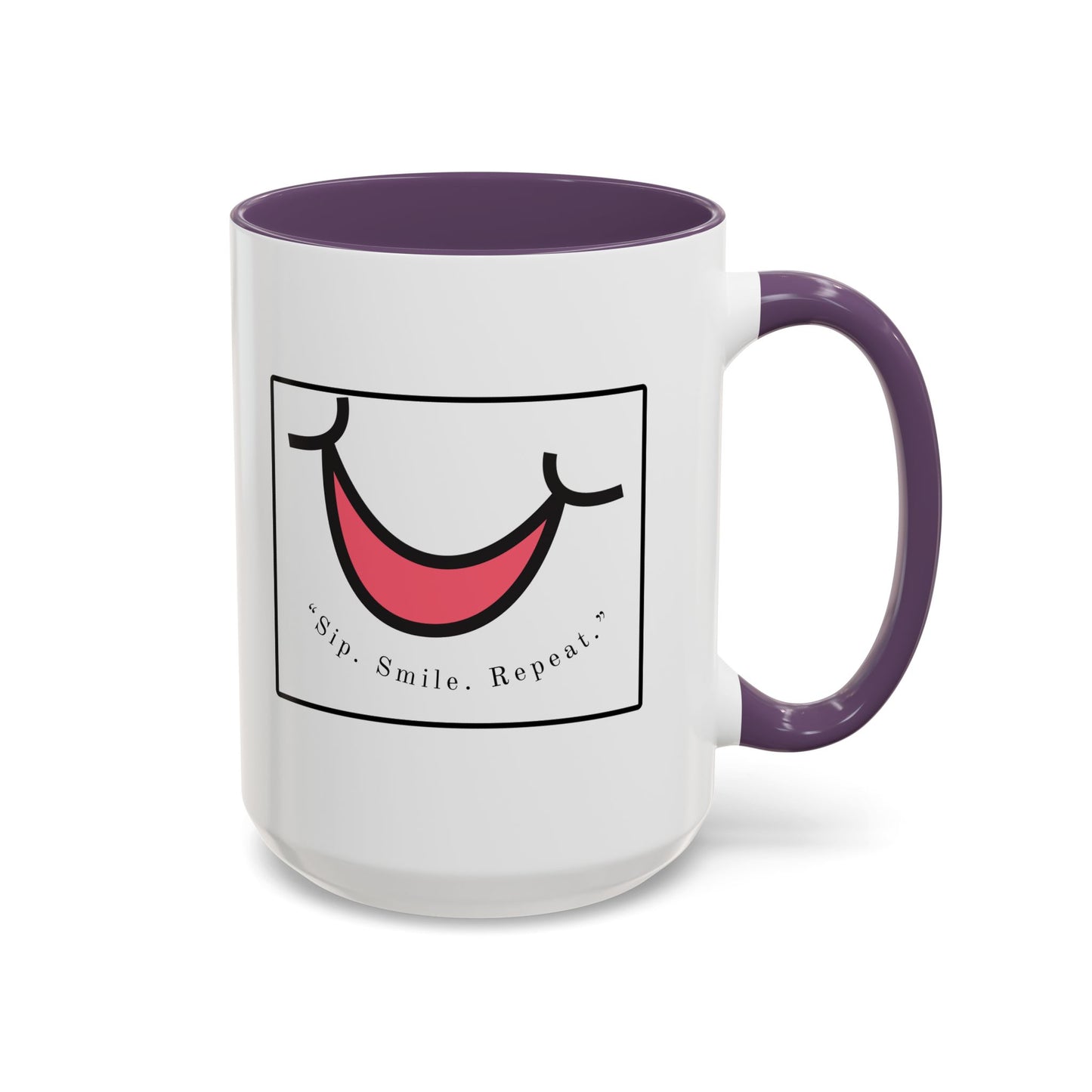Smile Coffee Mug – "Sip. Smile. Repeat." Accent Ceramic Mug (11/15 oz)