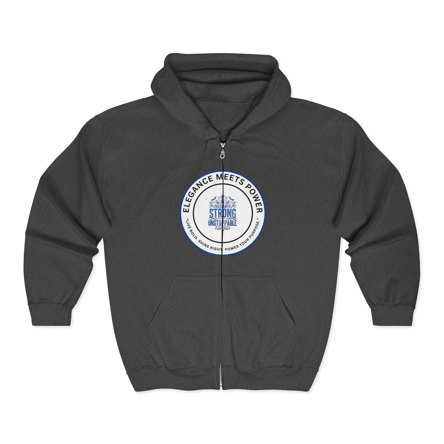 Elegance Meets Power Zip Hoodie – 'Strong Women' Circular Logo