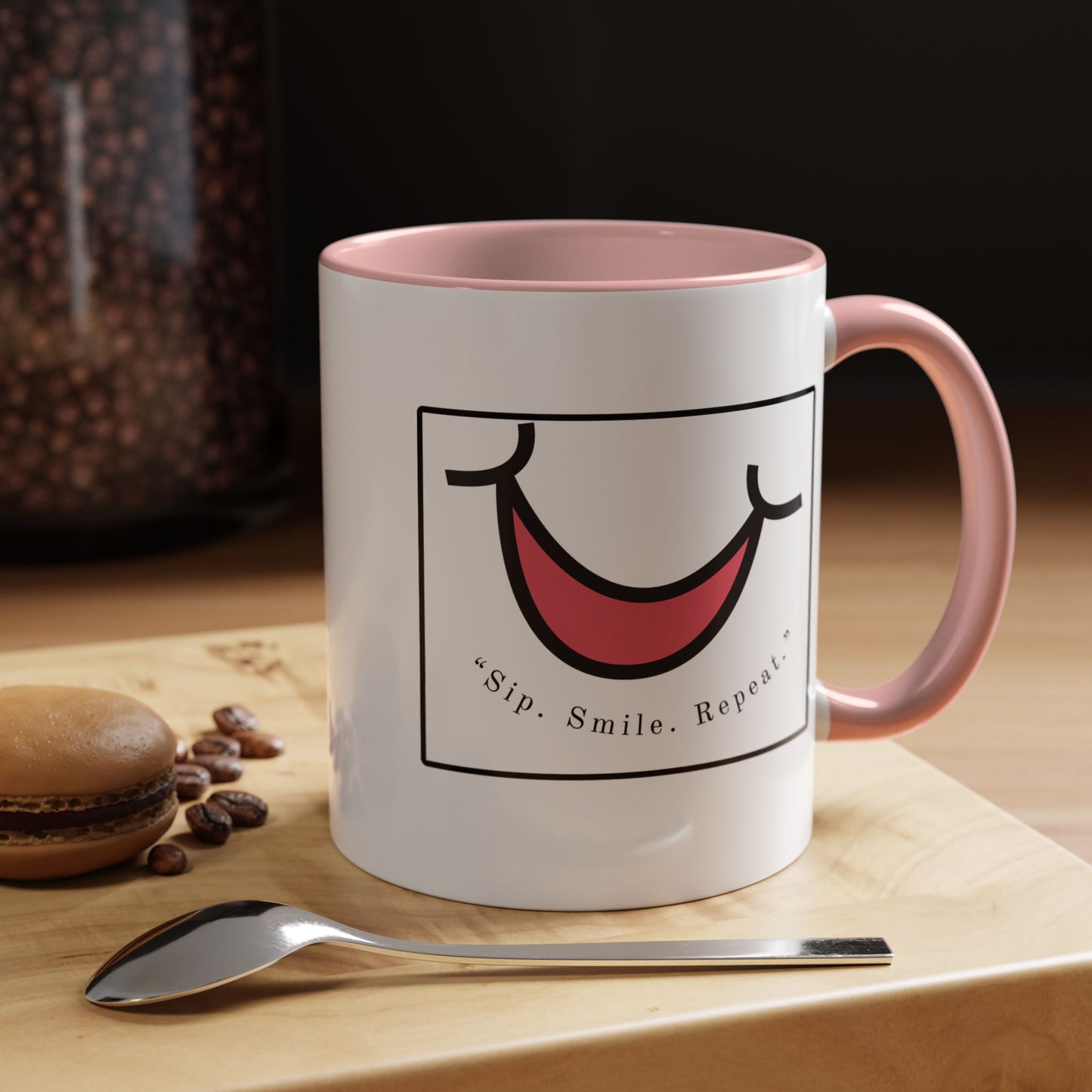 Smile Coffee Mug – "Sip. Smile. Repeat." Accent Ceramic Mug (11/15 oz)