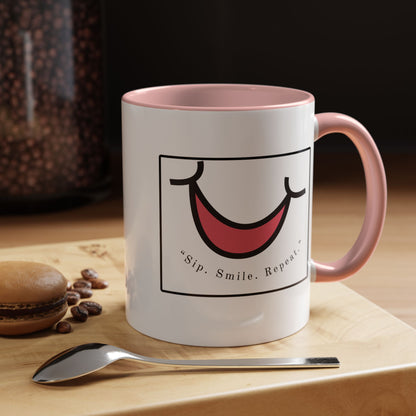Smile Coffee Mug – "Sip. Smile. Repeat." Accent Ceramic Mug (11/15 oz)