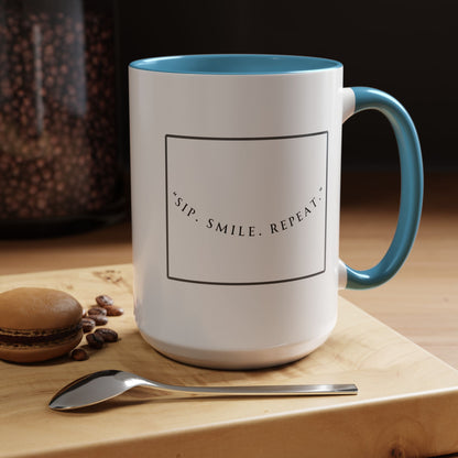 Sip, Smile, Repeat Coffee Mug — Accent Black-Handle 11/15oz