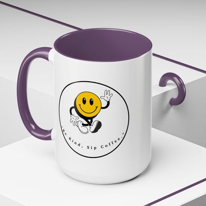 Smile Face Coffee Mug — “Be Kind, Sip Coffee” Accent Ceramic Mug (11/15oz)