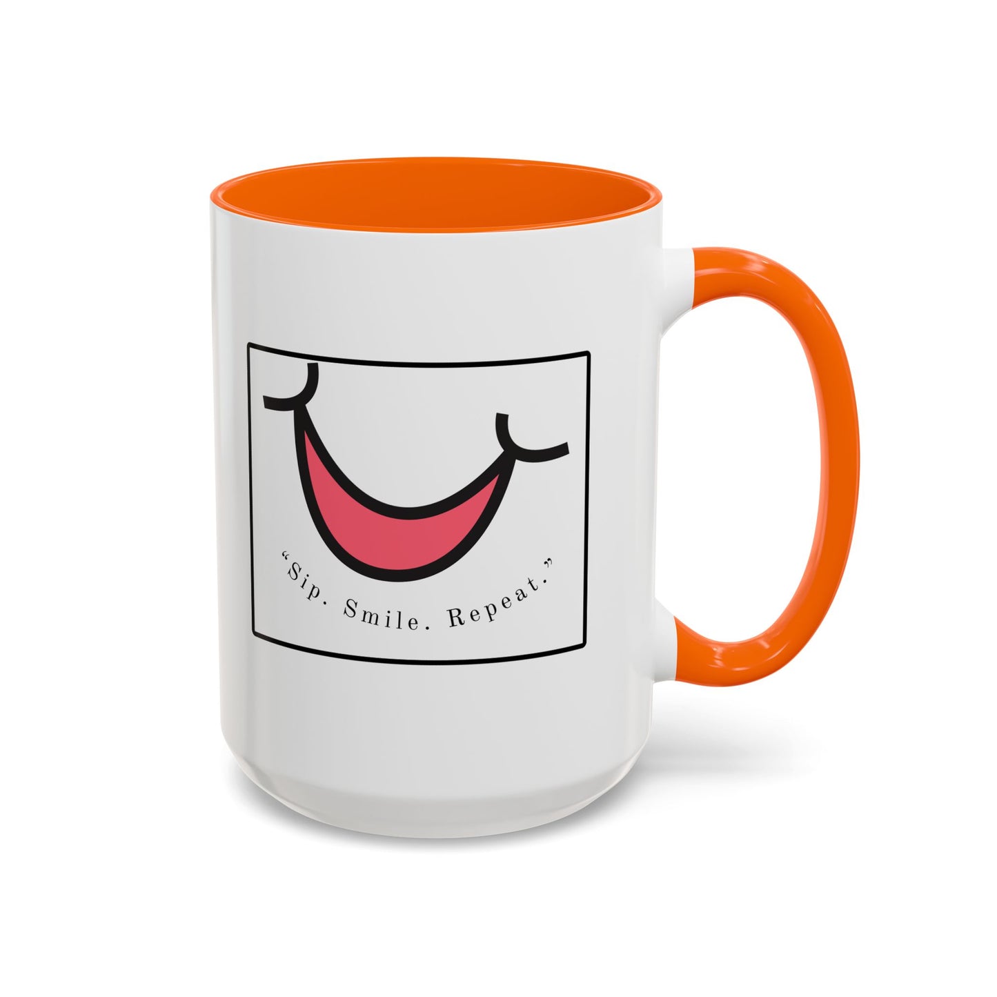 Smile Coffee Mug – "Sip. Smile. Repeat." Accent Ceramic Mug (11/15 oz)