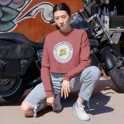 Cropped Sweatshirt — Pink Retro 'Love' Badge Graphic