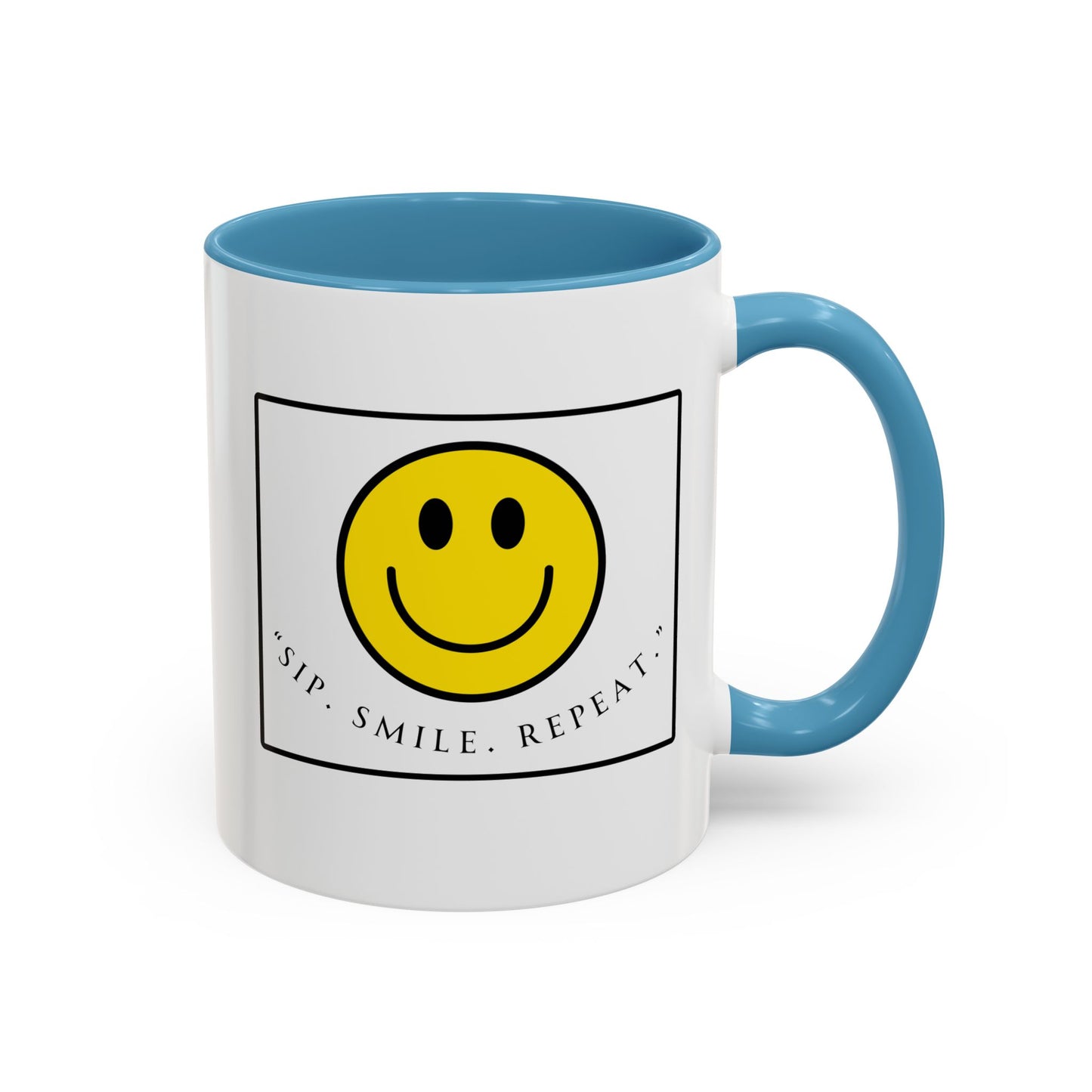 Sip Smile Repeat Coffee Mug — Smiley Face Accent Mug (11/15oz)